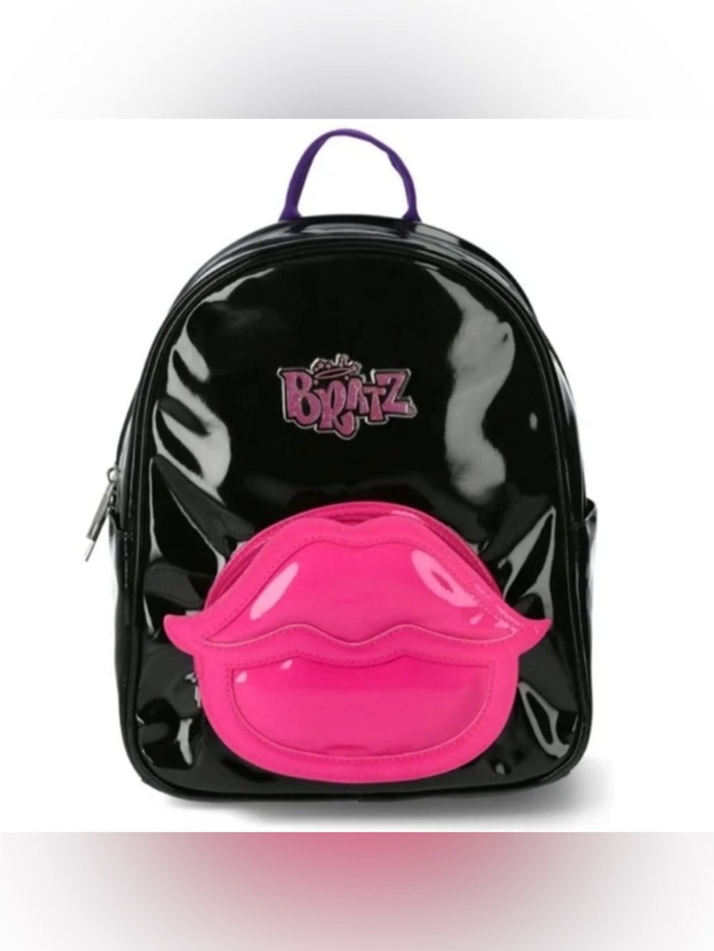 Bratz Black Patent Mini Backpack Hot Pink Lip Pocket Y2K Aesthetic Preppy Bag